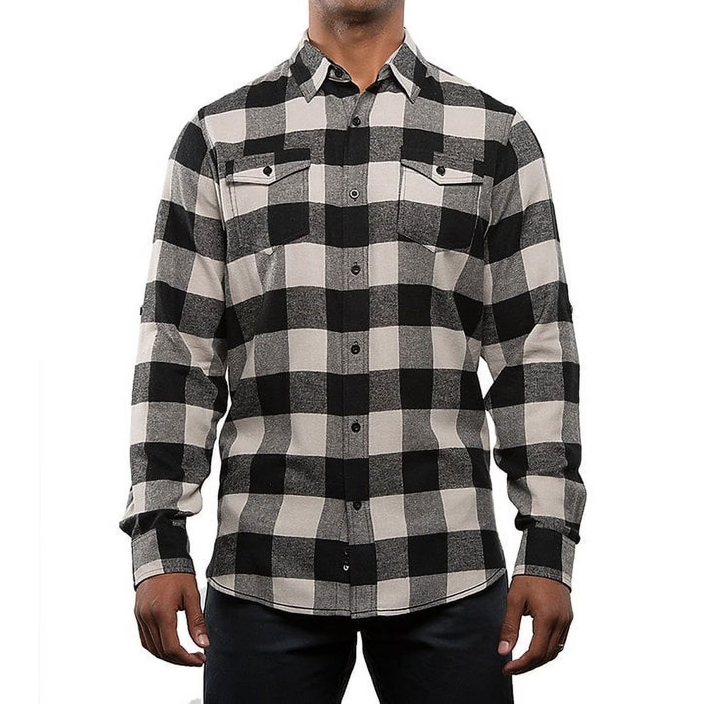 Burnside B8210 Mens Large Ecru Black Plaid Flannel Shirt Workwear Cabincore NWT